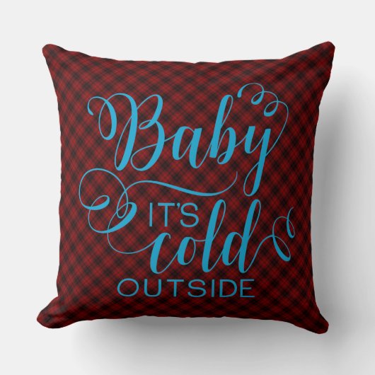 Rouge Plaid/Bébé Il fait froid Coussin extérieur (Recto)