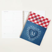 Rouge Plaid Buffalo Check Denim Heart Monogramme (Devant avec enveloppe)