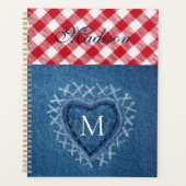 Rouge Plaid Buffalo Check Denim Heart Monogramme (Devant)