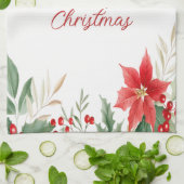 Rouge Poinsettia Noël Vacances Serviette de cuisin (Plié)