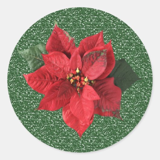Rouge Poinsettia sur Sticker de Noël vert (Devant)