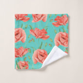 Rouge Poppies Turquoise Aquarelle Chic (Gant de toilette)