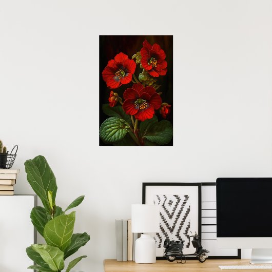 Rouge Primrose Fleurs Art Affiche d'impression (Bureau à domicile)