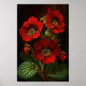 Rouge Primrose Fleurs Art Affiche d'impression (Devant)
