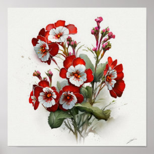 Rouge Primrose Fleurs Art Affiche d'impression