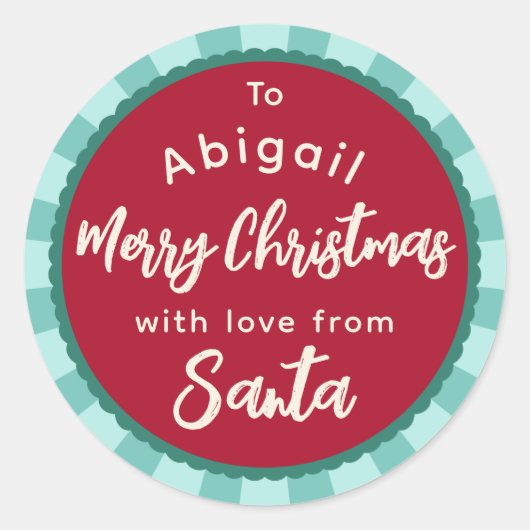 Rouge rayé de Père Noël autocollant cadeau (Devant)