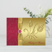 Rouge RIBBON IMPRIMÉ, Faire-part de mariage Floral (Debout devant)