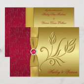 Rouge RIBBON IMPRIMÉ, Faire-part de mariage Floral (Devant / Derrière)