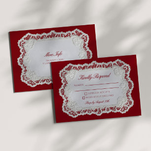 Rouge Rood Oud Geld Kant Trouw + Details RSVP Kaartje