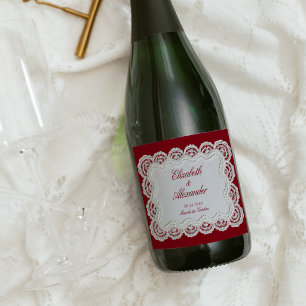Rouge Rood Oud Geld Kant Trouw Sparkling Wijnetiket