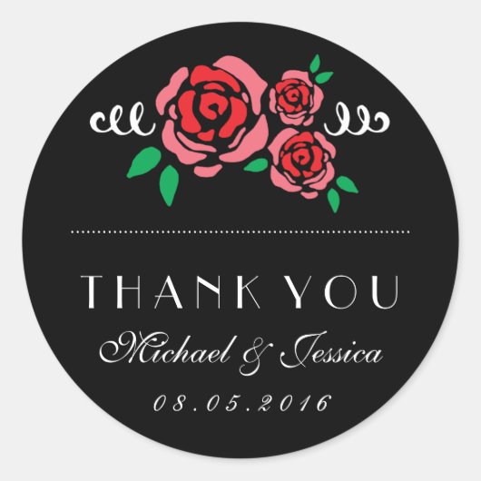 Rouge Rose Floral Mariage Favor Merci Sticker (Devant)
