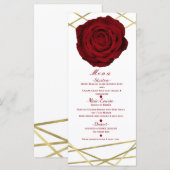 Rouge Rose & Gold Lines Floral Elegant Party Menu (Devant / Derrière)