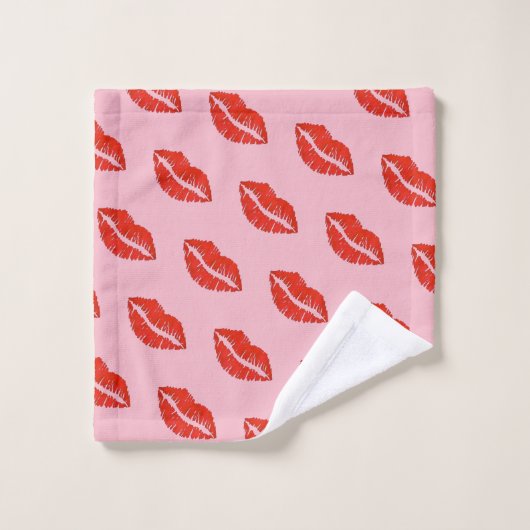 Rouge rose Lèvres Lipstick Baiser Imprimer Aimer V (Gant de toilette)