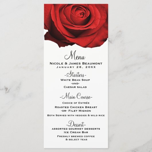 Rouge Rose moderne Glam Élégant menu de mariage (Devant)