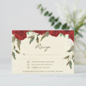 Rouge roses floral ivoire mariage rsvp réponse car (Debout devant)