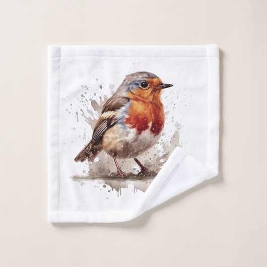 Rouge rouge de l'oiseau mignon en aquarelle (Gant de toilette)