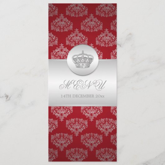 Rouge royal de couronne de menu élégant de mariage (Devant)
