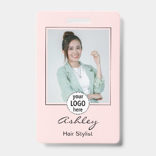 Rouge Roze Foto Logo Naam Haarstylist Badge