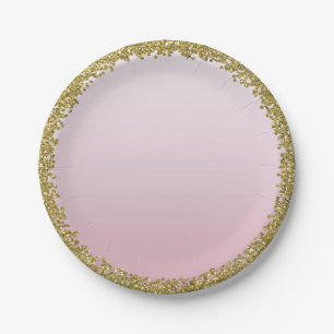 Rouge roze gedompeld gouden glitter glamour glans  papieren bordje