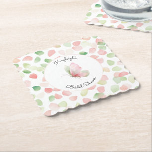 Rouge Roze Mint Bloem Vlinder Bruiloft Feest Kartonnen Onderzetters