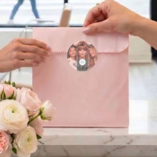 Rouge Roze Schrift Logo 3 Foto Kapsalon Ronde Sticker