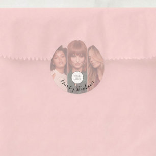 Rouge Roze Script Logo 3 Foto Kapsalon Ronde Sticker