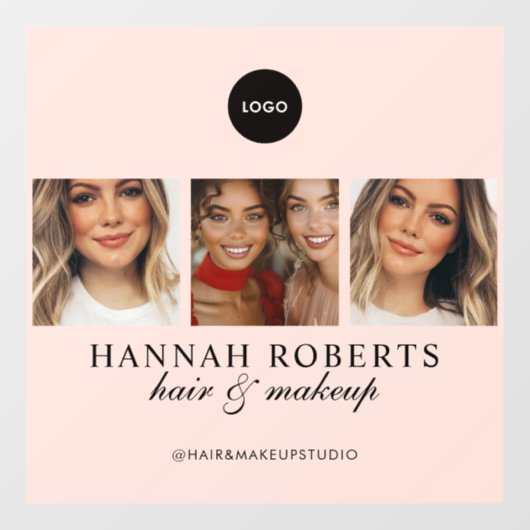 Rouge Roze Script Logo Foto Haar Make-up Studio Raamsticker (Vel)