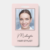 Rouge Roze Script Logo Foto Kapper Badge (Voorzijde)
