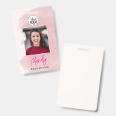 Rouge Roze Script Logo Foto Make-up Badge (Voor- en achterkant)