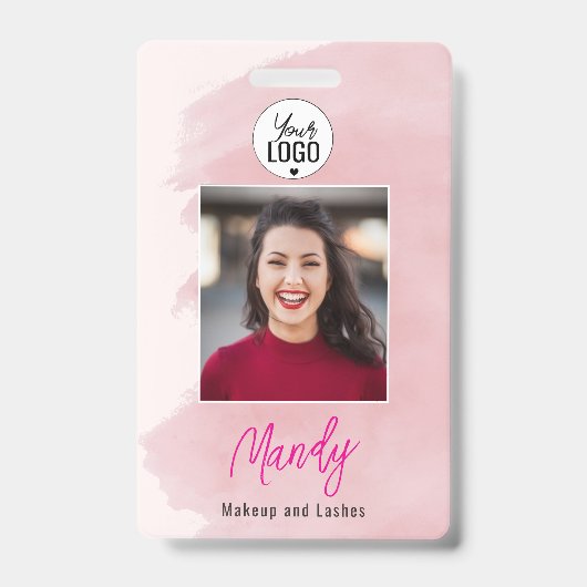 Rouge Roze Script Logo Foto Make-up Badge (Voorzijde)