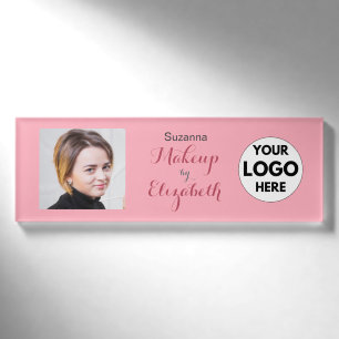 Rouge Roze Script Logo Foto Make-up Naambadge