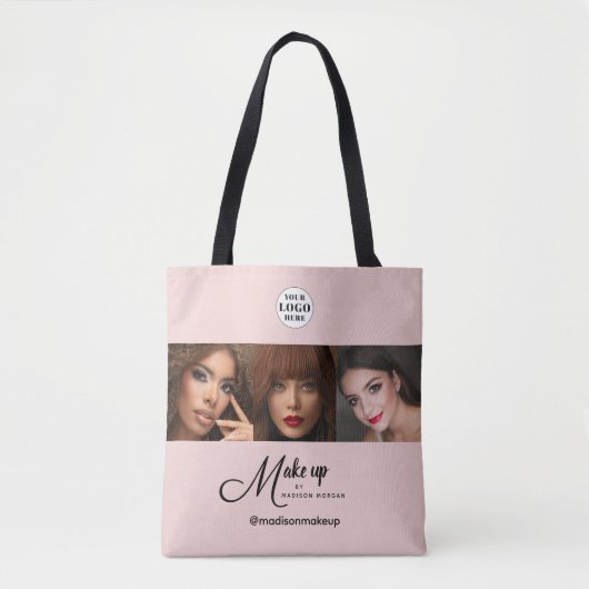Rouge Roze Script Logo Foto Make-up Studio Draagtas (Voorkant)