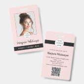 Rouge Roze Script Logo Foto QR Code Make-up Badge (Voor- en achterkant)