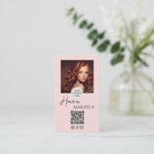 Rouge Roze Script Logo QR Code Foto Kapper Visitekaartje (Staand voorkant)