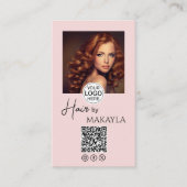 Rouge Roze Script Logo QR Code Foto Kapper Visitekaartje (Voorkant)