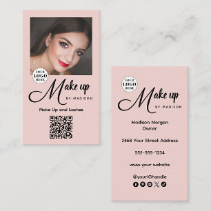 Rouge Roze Script Logo QR Code Foto Make-up Visitekaartje