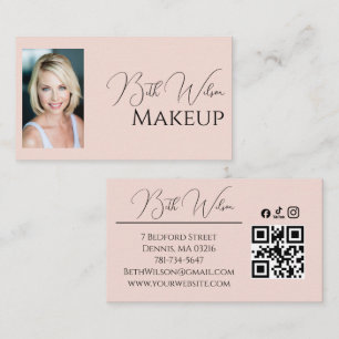 Rouge Roze Script Sociaal Icoon QR Code Foto Make- Visitekaartje