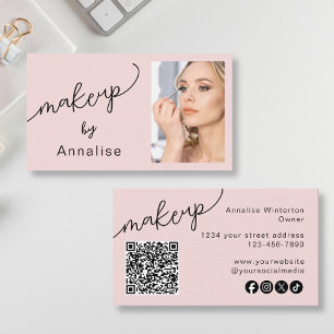 Rouge Roze Script Sociale Icon QR Code Foto Make-u Visitekaartje