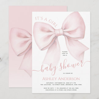 Rouge Roze Strik Het is een Meisje Baby Shower Kaart