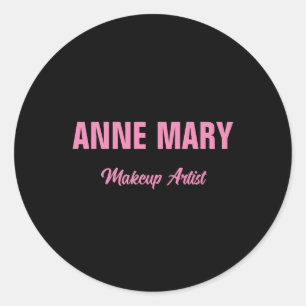 Rouge Roze Zwart Naam Make-up Artiest Bedrijf Ronde Sticker