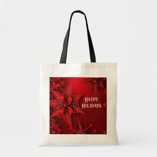 Rouge Ruban Floral Sac fourre-tout de Noël (Devant)