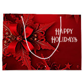 Rouge Ruban Floral Vacances Noël Sac cadeau (Dos)