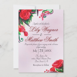 Rouge Ruby Floral Rose Faire-part de mariage de ve