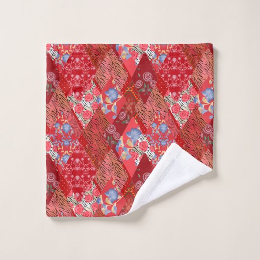 Rouge, rustique, patchwork (Gant de toilette)