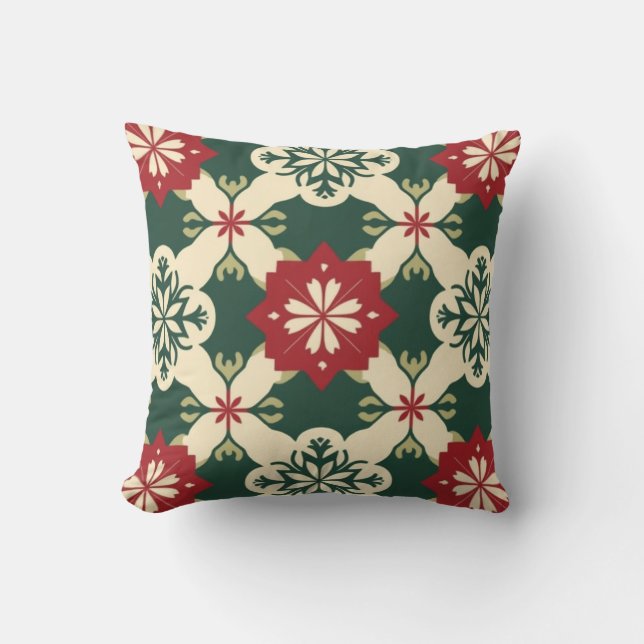 Rouge rustique, vert et crème Oreiller de Noël (Recto)