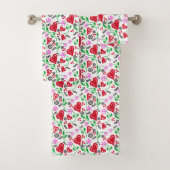Rouge Saint Valentin Coeurs Rose Fleurs Serviette (En situation)