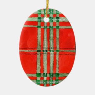 ROUGE SCOTT TARTAN céramique ornement ovale