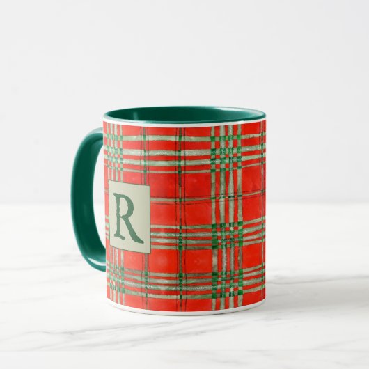ROUGE SCOTT TARTAN Hunter Mug Combo Vert + Initial (Devant gauche)