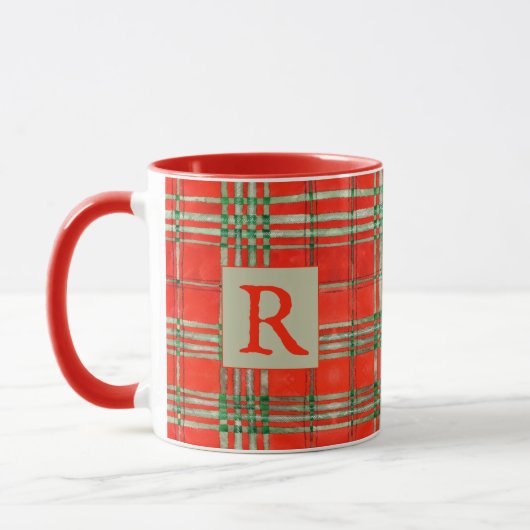 ROUGE SCOTT TARTAN Rouge Combo Mug + Initiale (Gauche)
