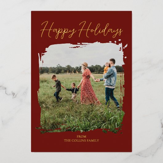 Rouge Script moderne minimal photo Joyeux vacances (Recto)